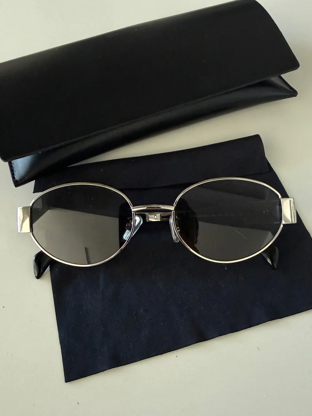 Celine Silver Frame Black Lens Oval Sunglasses